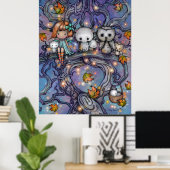 Poster L'Arbre d'Automne - Chats Hiboux Art Féerique (Bureau à domicile)