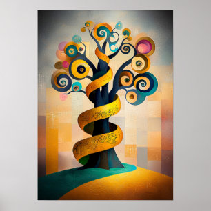 Poster L'Arbre de Vie - Vision Cubiste Minimaliste