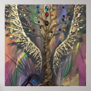 Poster L'arbre divin de la vie ailes célestes et bijoux