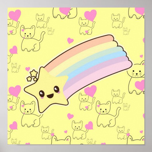 Poster L'arc-en-ciel de Kawaii chatte le motif si mignon. (Devant)