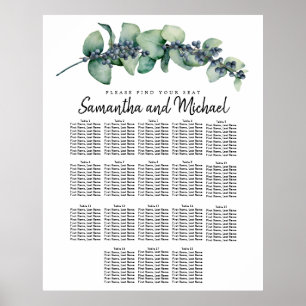 Poster Large Eucalyptus Botanical 18-Table Seating Chart
