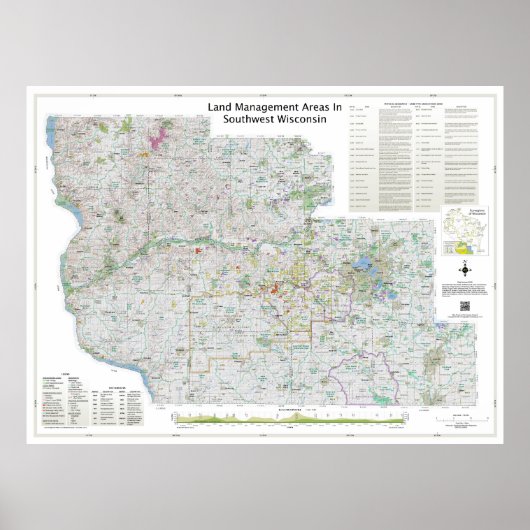 Poster Large | Land Mgt Areas In Southwest Wisconsin Map (Devant)