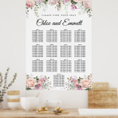 Poster Large Pink Floral 13-Table Wedding Seating Chart (Cuisine)