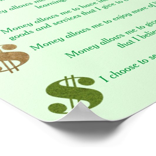 Poster L'argent est bon, déclarations positives signes do (Coin)