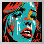 Poster Larmes d'émotion : Pop Art Style Pleurant Femme -<br><div class="desc">Cette affiche captivante présente une représentation pop art du visage d'une femme, avec des larmes qui coulent sur ses joues. Les couleurs vives et audacieuses de l'oeuvre créent un contraste puissant contre la triste expression de la femme, en faisant une pièce qui capture vraiment les émotions du spectateur. Ce tirage...</div>