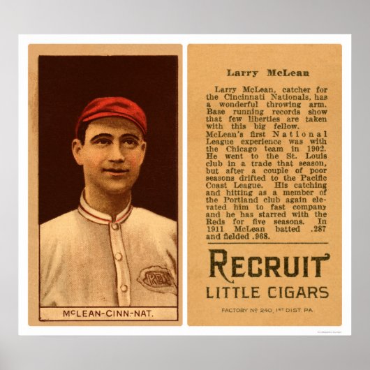 Poster Larry McLean Reds Baseball 1912 (Devant)