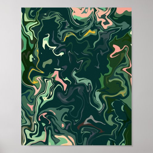 Poster L'art Abstrait à la flamme dans les tons verts (Devant)
