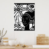 Poster l'art abstrait de l'encre noire des femmes africai (Cuisine)