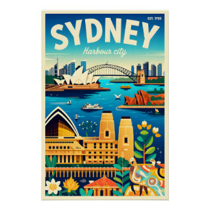 Poster L'art de l'affiche de voyage rétro Sydney Australi