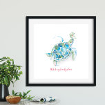 Poster L'art de l'aquarelle de la grande tortue de mer<br><div class="desc">Mon style d'île tropicale peint à la main aquarelle art est parfait pour votre chalet de plage maison. Il dispose d'une tortue de mer bleu turquoise et vert avec les mots This Is My Beach Place dans la tendance écriture manuscrite typographie de style en rouge. Mur-art proclame et oeuvre d'art...</div>