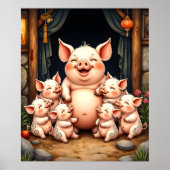 Poster L'art du cochon - Mère et porcelets (Devant)