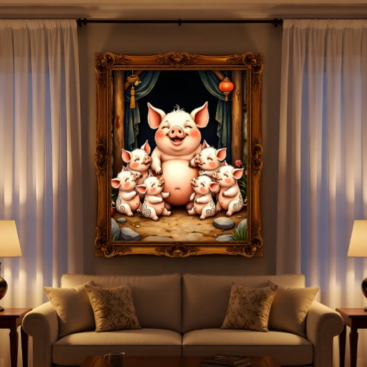 Poster L'art du cochon - Mère et porcelets