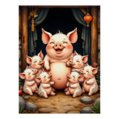 Poster L'art du cochon - Mère et porcelets (Devant)