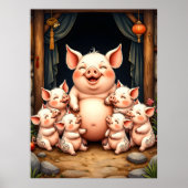 Poster L'art du cochon - Mère et porcelets (Devant)