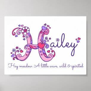 Poster L'art du nom de Hailey avec un H initial et un cœu
