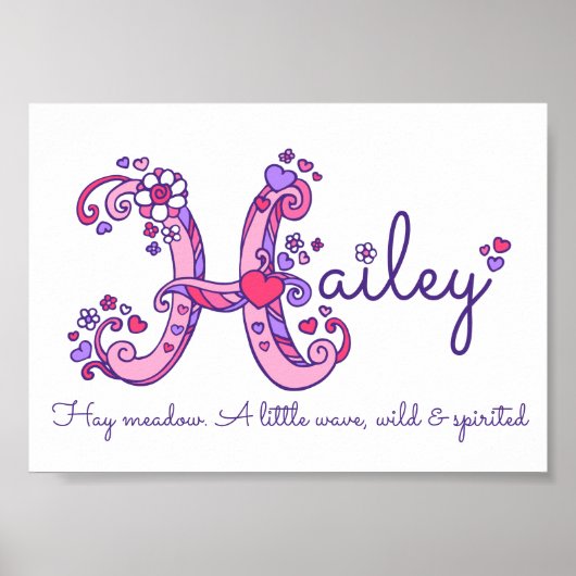 Poster L'art du nom de Hailey avec un H initial et un cœu (Devant)