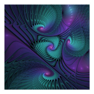 Poster L'art fractal abstrait moderne rencontre le turquo