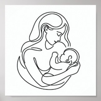 Poster L'art minimaliste en ligne de maman et bébé