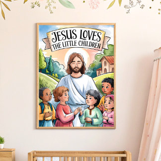 Poster L'art mural de la nurserie Jésus aime les petits e