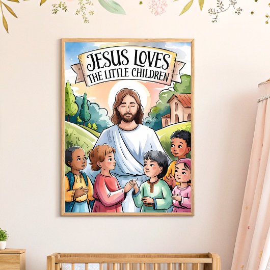 Poster L'art mural de la nurserie Jésus aime les petits e