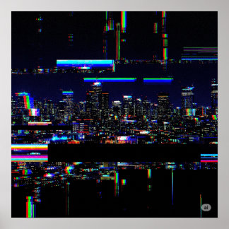 Poster L'art numérique de reflet Cityscape futuriste