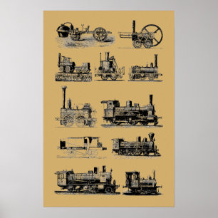 Poster L'art "Steampunk" de la locomotive à vapeur antiqu