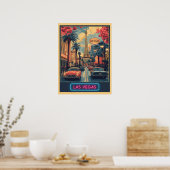 Poster Las Vegas Cityscape avec Tour Eiffel - Rétro (Cuisine)