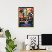 Poster Las Vegas Cityscape avec Tour Eiffel - Rétro (Bureau à domicile)