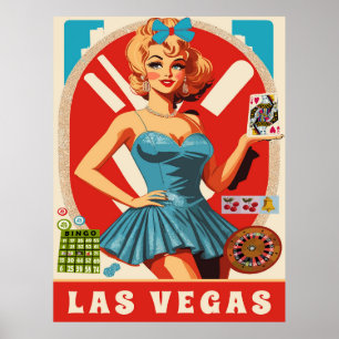 Poster Las Vegas, Femme avec cartes, Voyage