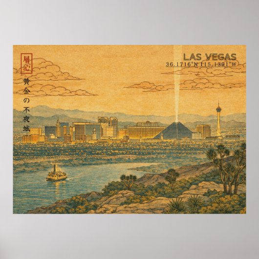Poster Las Vegas Skyline in Japanese Ukiyo-e (Devant)