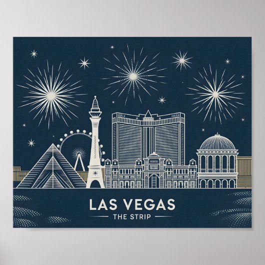 Poster Las Vegas Strip Nevada Skyline Line Art Cityscape (Devant)