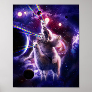 Poster Laser Eyes Space Cat Riding Sloth Llama - Arc en c