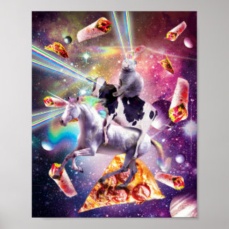 Poster Laser Eyes Space Cat Sur Vache Unicorne - Arc-en-c