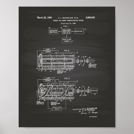 Poster Laser System 1960 Patent Art Chalkboard (Devant)