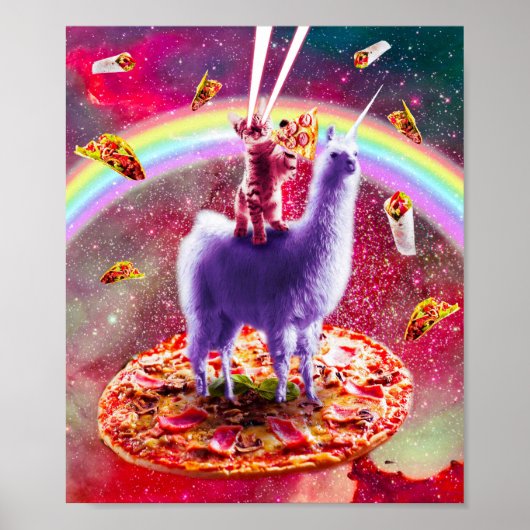 Poster Laser Yeux Espace Extérieur Chat Riding Sur Llama (Devant)