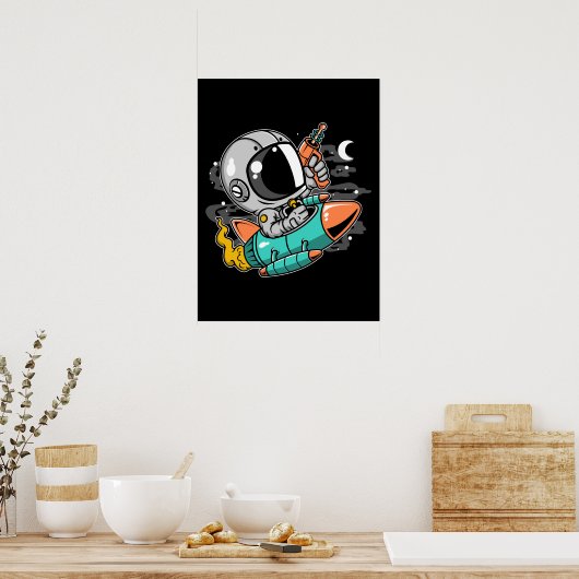 Poster L'astronaute à cheval sur fusée (Cuisine)