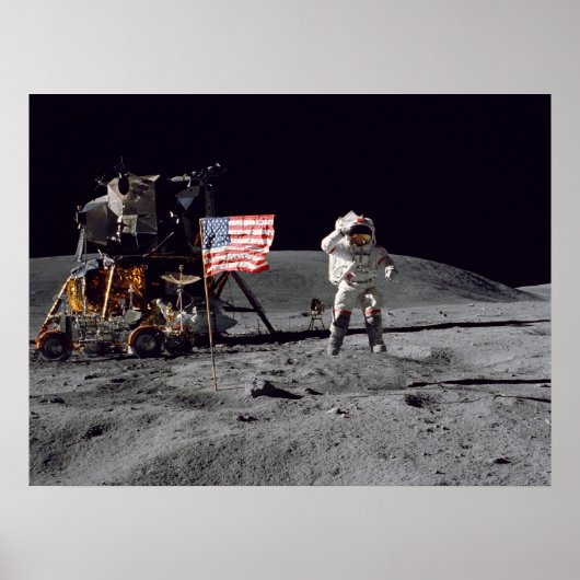 Poster L'astronaute Apollo 16 salue le drapeau américain (Devant)