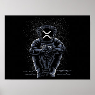 Poster L'Astronaute Assis Ripple XRP Crypto À La Lune