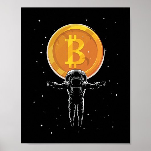 Poster L'astronaute Bitcoin à la lune - Crypto Bitcoin (Devant)