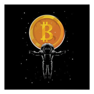 Poster L'astronaute Bitcoin à la lune - Crypto Bitcoin