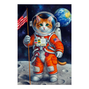 Poster L'astronaute cosmique Patriot Cat USA Drapeau sur 