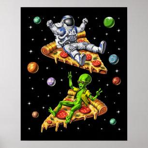 Poster L'Astronaute Et L'Alien Riding Pizza