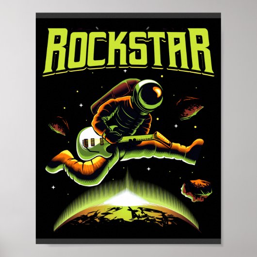 Poster L'astronaute Rockstar jouant de la guitare dans un (Devant)