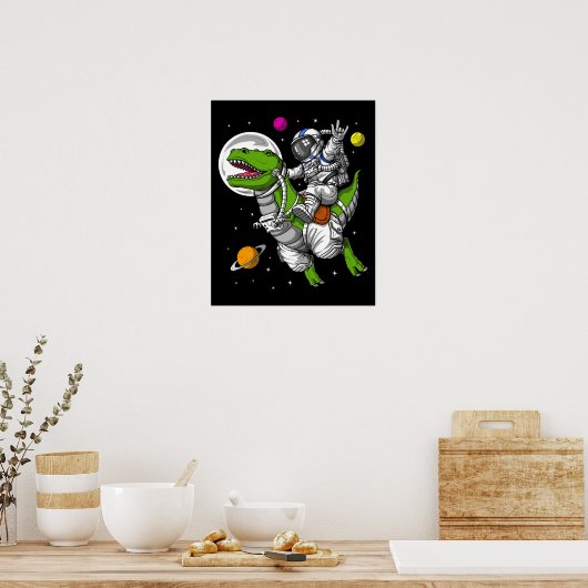 Poster L'astronaute spatial à cheval T-Rex Dinosaur (Cuisine)