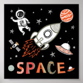 Poster L'astronaute spatiale lance des roquettes sur des (Devant)