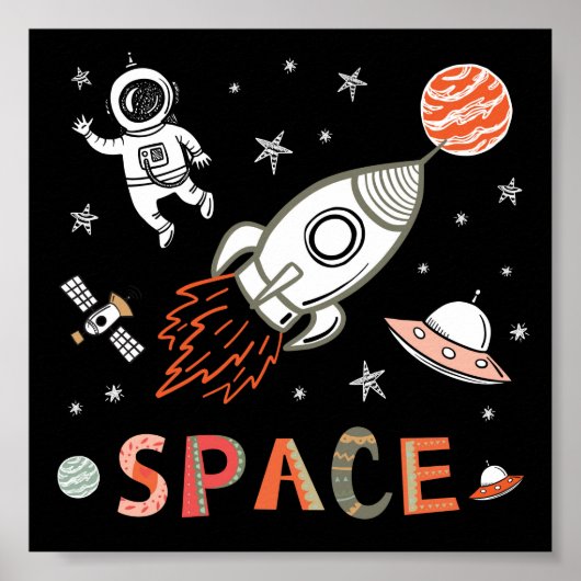 Poster L'astronaute spatiale lance des roquettes sur des