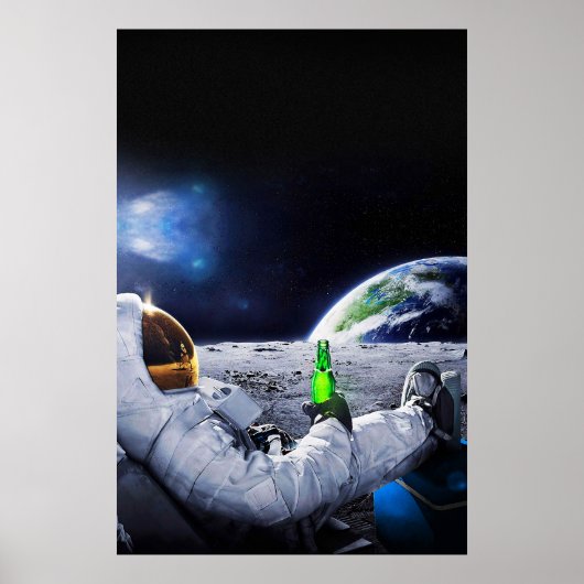 Poster L'astronaute sur la Lune avec bière (Devant)