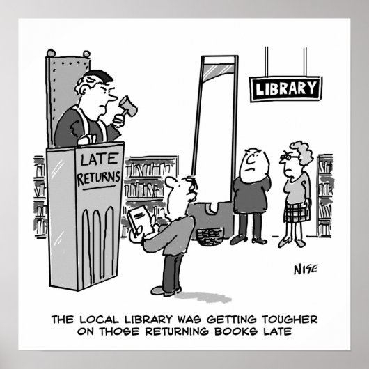 Poster Late Library Book. Pénalité sévère pour les retour (Devant)