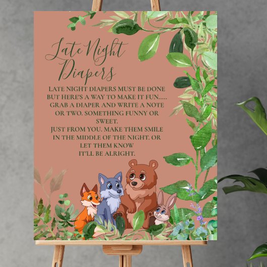 Poster Late Night Diaper Game Woodland bébé forêt ami