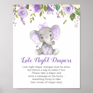 Poster Late Night Diapers Signale Elephant Baby shower Gi